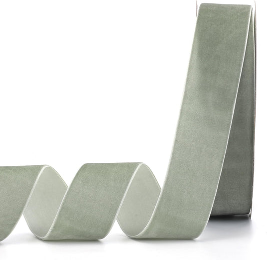 Dusty Green Velvet Ribbon,1-1/2"W x 20Yd Single Face,Great for Gift Wrapping,Hair Bows,Handmade Craft and Christmas,Wedding Decoration (1-1/2" Dusty Green)