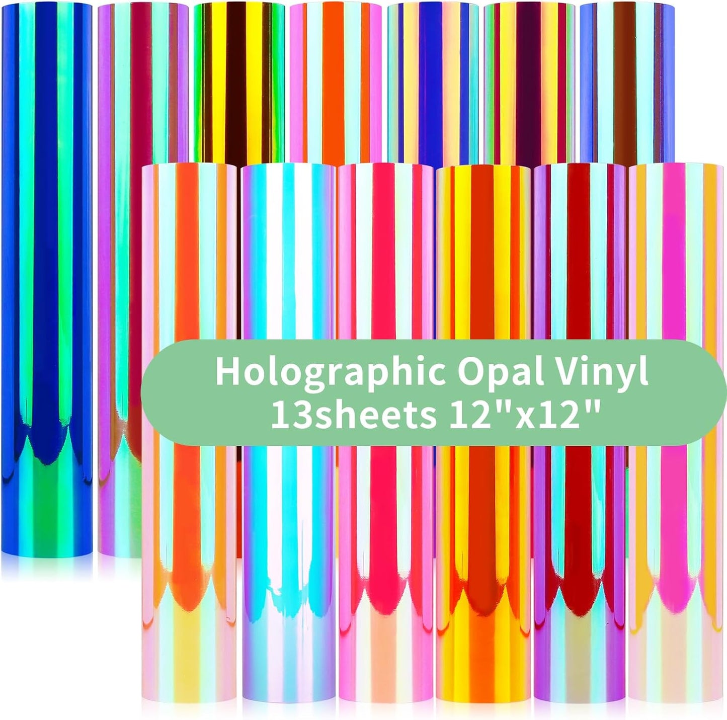 GIRAFVINYL Holographic Vinyl - 13 Sheets 12" x 12" Holographic Permanent Vinyl Iridescent Vinyl Sheets for Home and Car Decorations, Cup, Sign, Windows