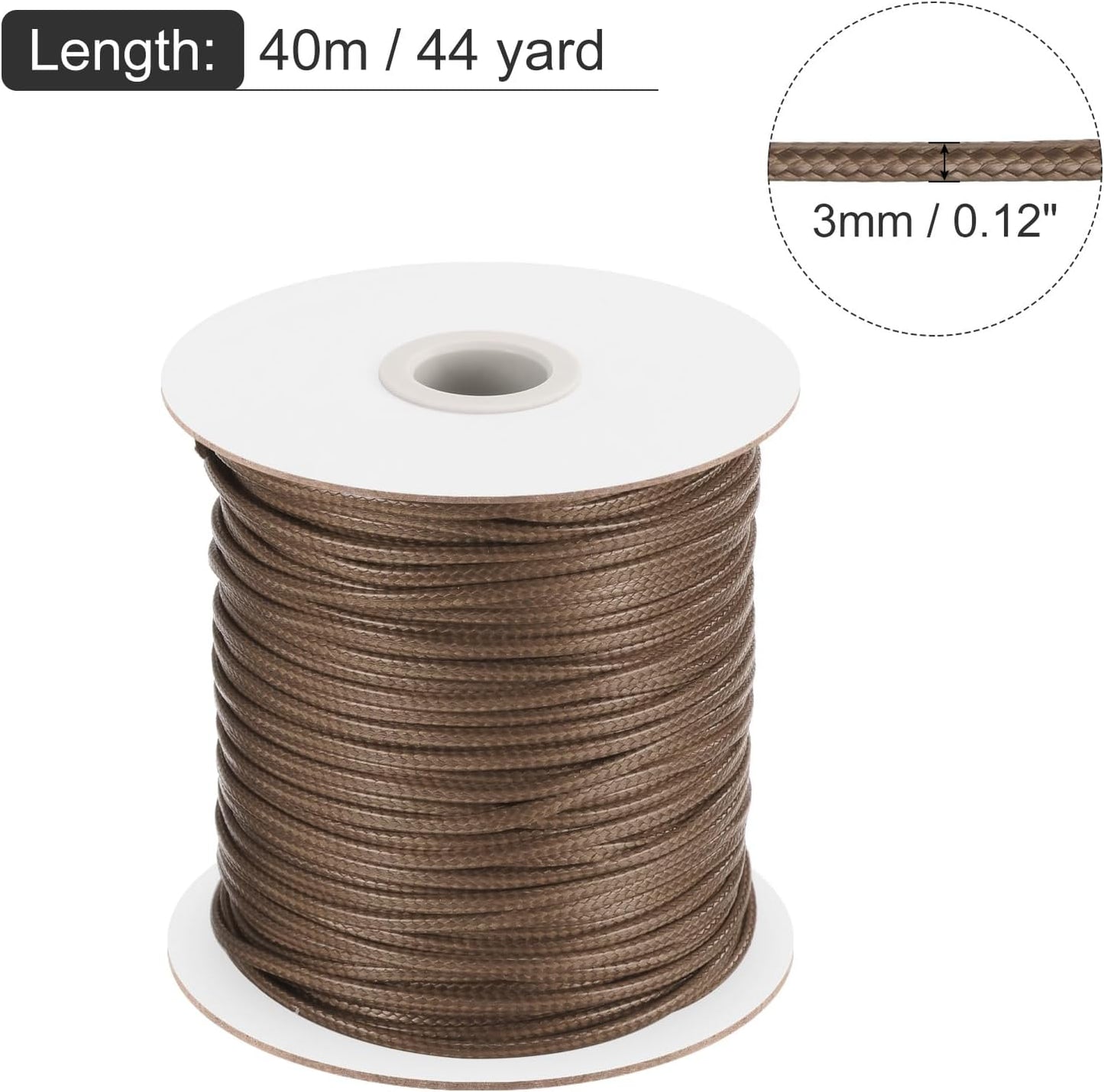 MECCANIXITY Waxed Cord 3mm Waxed Polyester Cord 44 Yard Wax String for Bracelet Making, Necklaces, Beading, Jewelry Making and DIY Crafts(Brown)