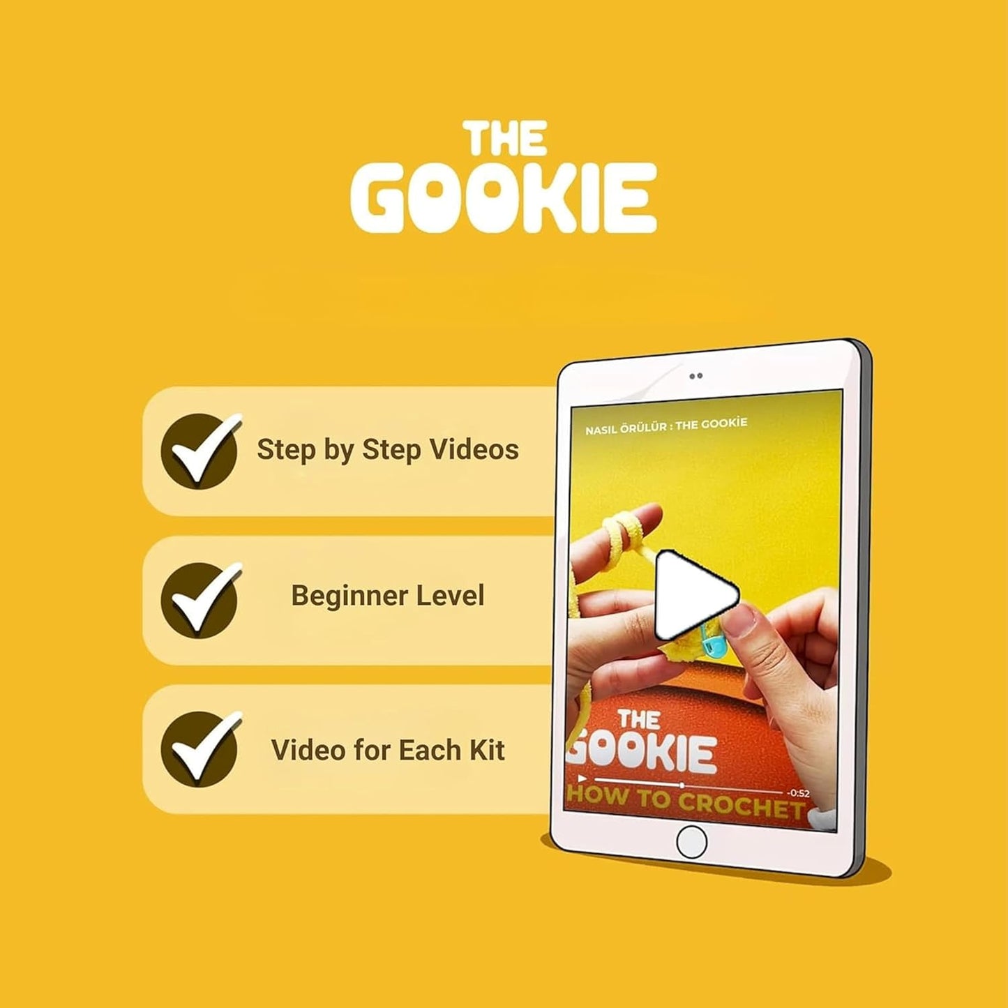 THE GOOKIE Amigurumi Crochet Kit for Beginners – DIY Crochet Kit with Yarn, Hook, Eyes & Stuffing – Easy Starter Set with Video Tutorials – Cute Plush Toy Craft Gift for Kids, Teens & Adults (Bee)