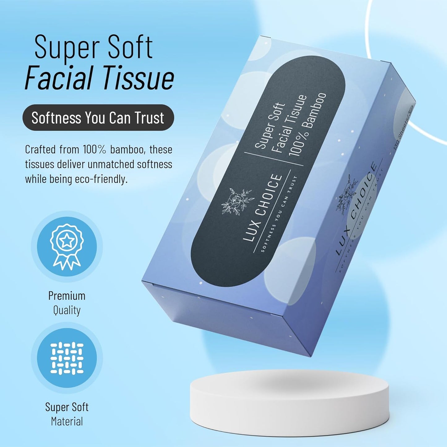 Bamboo Facial Tissues – 130 Tissues per Box, 3 Ply,12 Boxes (1560 Total), Ultra Soft, Eco-Friendly & Hypoallergenic – for Home, Baby Care & Sensitive Skin