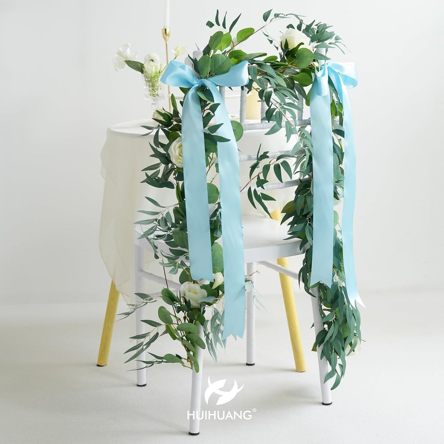 HUIHUANG Baby Blue Ribbon 2 inch Wide Double Faced Satin Ribbon Light Blue Ribbon for Gift Wrapping, Bows Making, Flower Bouquet, DIY Crafts, Baby Shower, Holiday Party Decor-25 Yards/Roll