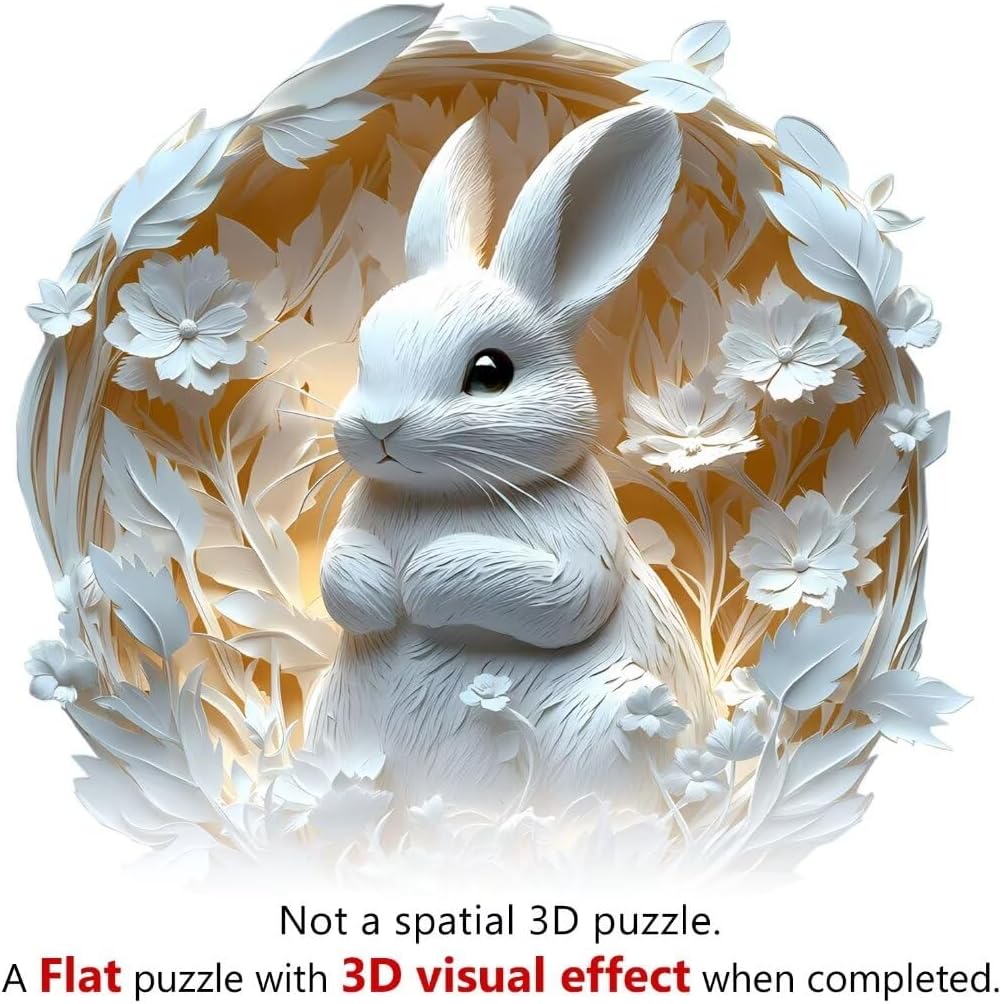 Wooden Puzzles Adults, 3D Paper Rabbit Puzzles 290 Pieces, Unique Animal Shaped Wood Challenging Jigsaw Christmas Puzzles Gifts for Adults, 13.4x13.1in