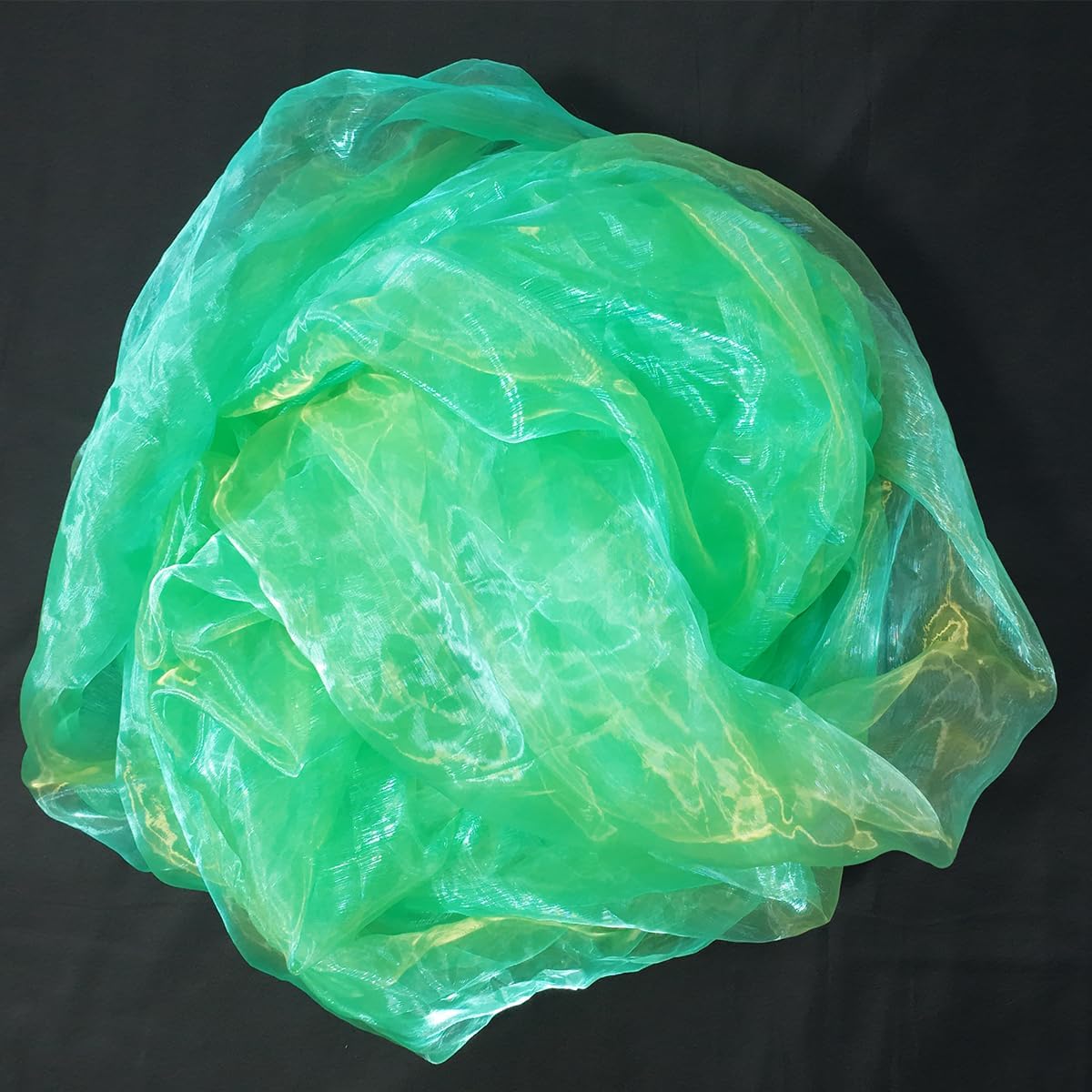 Two-Tone Iridescent Holographic Organza Fabric - 5.5 Yards by The Yard | Lightweight Sheer Tulle | for Wedding Dresses, Party Decor, DIY Crafts, Shiny Backdrops(Grass Green + hint of Yellow)