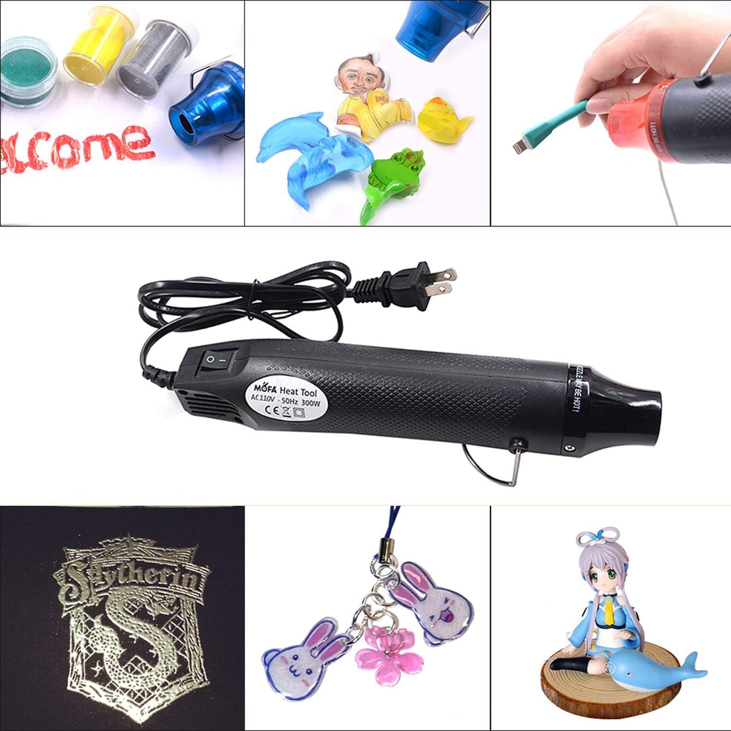 Heat Gun,mofa Hot Air Gun Tools Shrink Gun with Stand For DIY Embossing And Drying Paint Multi-Purpose Electric Heating Nozzle 300W 110V (Black,Black)