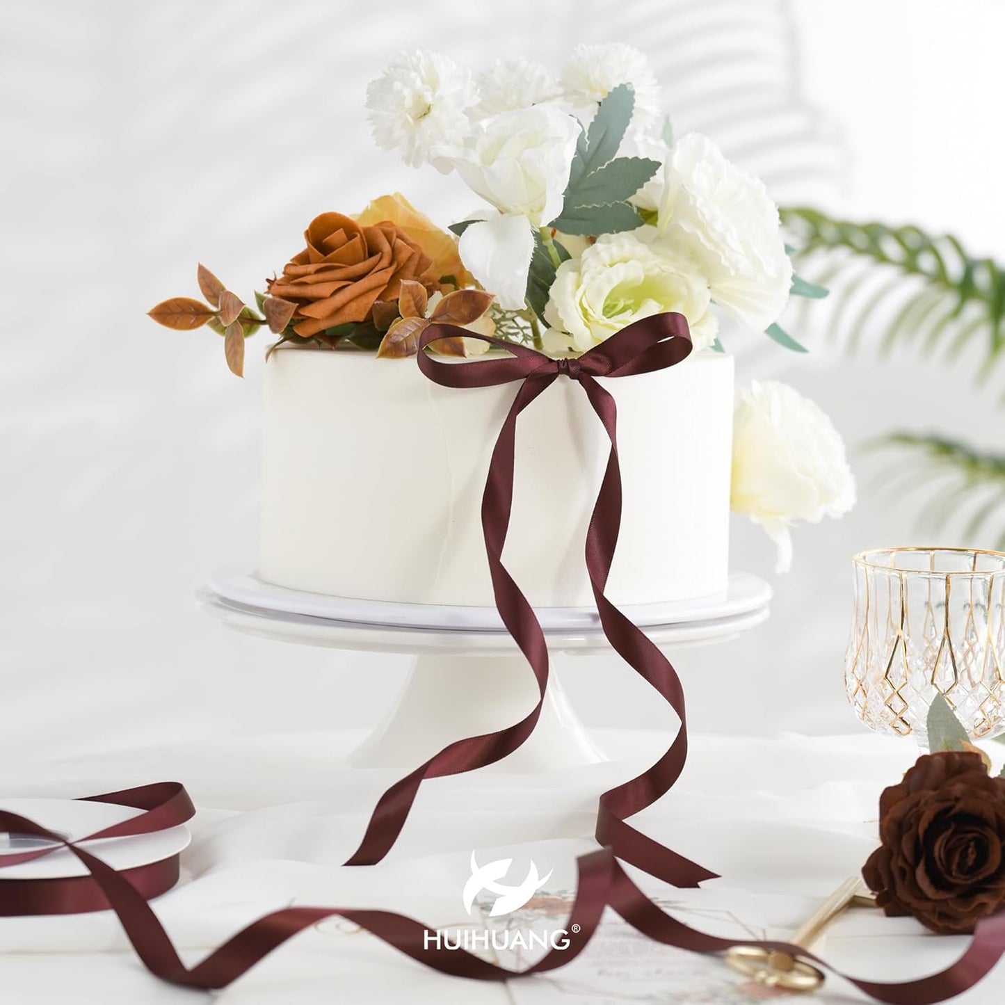 HUIHUANG Burgundy Satin Ribbon 1/2 inch X 50 Yards Continuous, Maroon Double-Faced Satin Ribbon for Gift Wrapping, Bows, DIY Crafts, Flower Bouquet, Wedding, Christmas Decor, Birthday