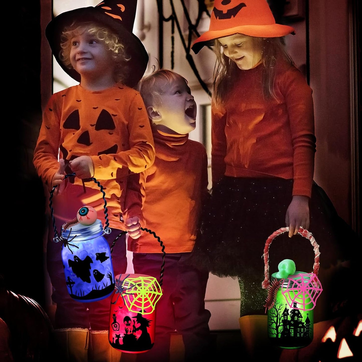 Halloween Crafts Activities for Kids Ages 4-12,6 Pack Glass Mason Jar for School Art Activities,Halloween's Craft Supplies,DIY Lantern Jar for Gifts Halloween Party Favors,Classroom Prizes