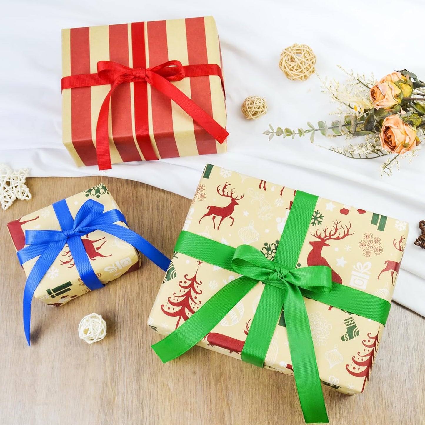 50 Yards 5/8 inch Grosgrain Ribbon, Solid Color Fabric Ribbon Perfect for Gift Wrapping, Wedding, Handmade Bows, Floral Bouquets and Party Decoration(Green)