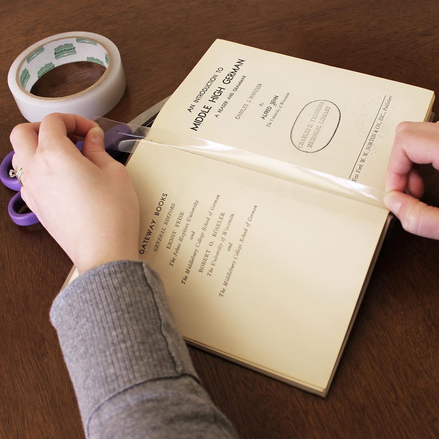 BookGuard 1 Inch Bookbinding Tape, Ideal Library Supplies, Stretchable and Clear Repair Tape - 15 Yard Roll