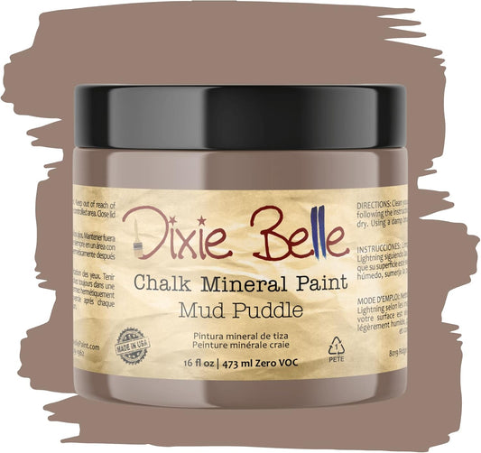 Dixie Belle Paint Company Chalk Finish Furniture Paint - Mud Puddle (16oz) - Matte Rich Taupe Chic Chalk Mineral DIY Furniture Paint