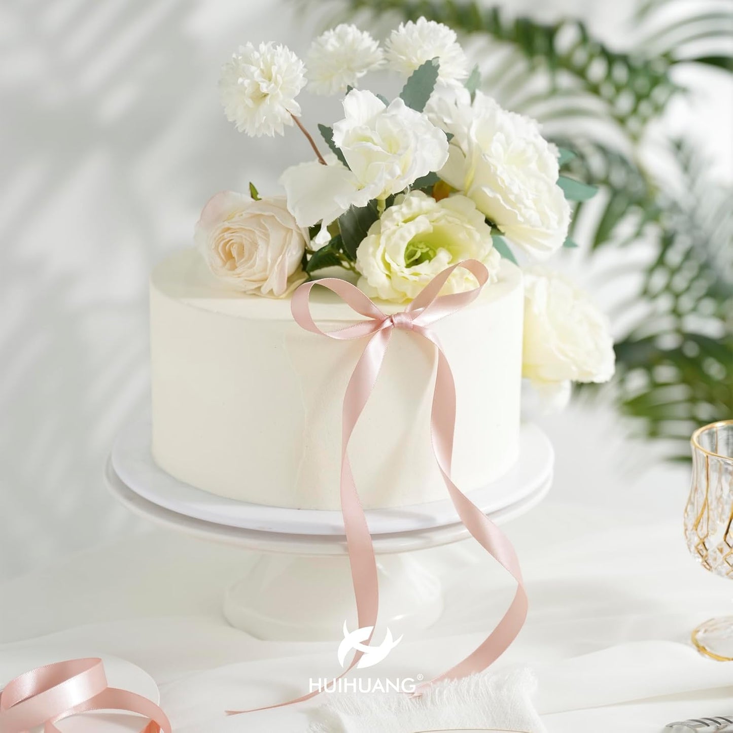 HUIHUANG Rose Gold Satin Ribbon 1/2 inch X 50 Yards Continuous, Rose Gold Pink Double-Faced Satin Ribbon for Gift Wrapping, Bows, DIY Crafts, Flower Bouquet, Wedding Decor, Christmas Decoration