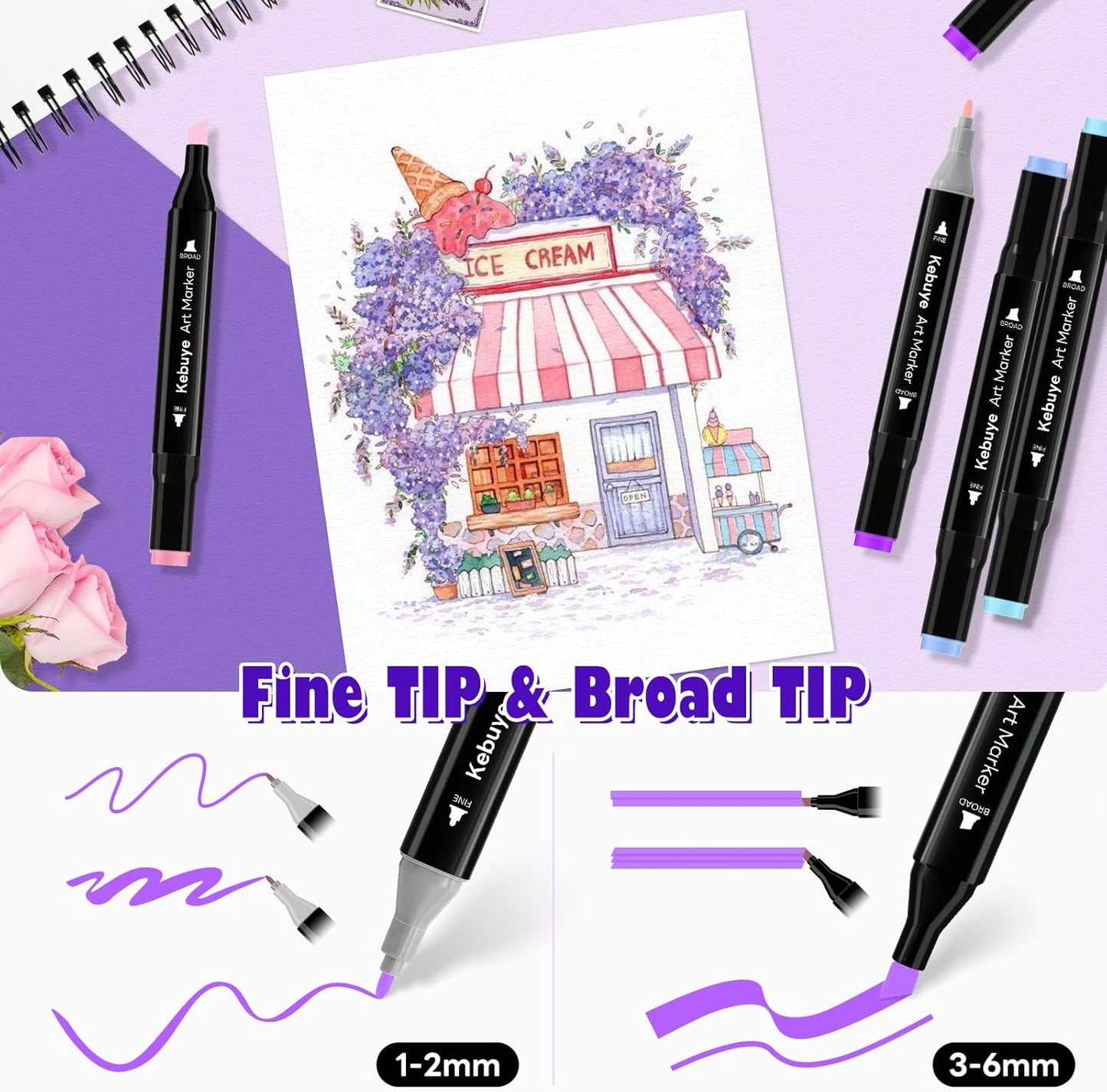 48 Colors Alcohol Markers Set, Dual Tips Blender Art Markers for Drawing Sketching Coloring Artist Pens and Underlining, Professional Permanent Sketch Marker for Kids adult coloring