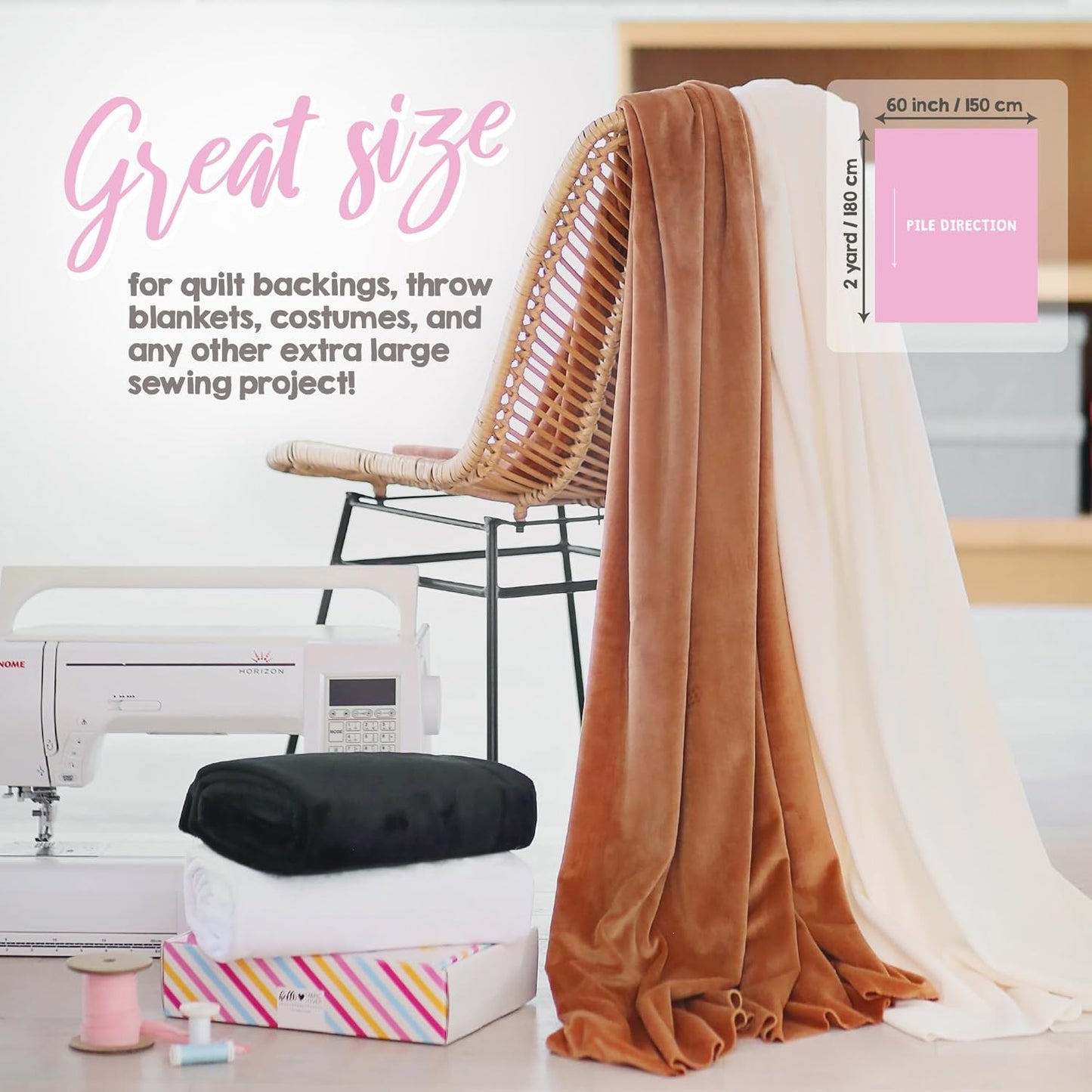 kullaloo Plush Fabric | 2 Yard Solid Ivory Minky Fabric for Sewing | Super Soft Cuddle Material | for Quilt Backing, Throw Blankets, Pillows, Dog Bed, Stuffed Animals, Costumes, Apparel & More