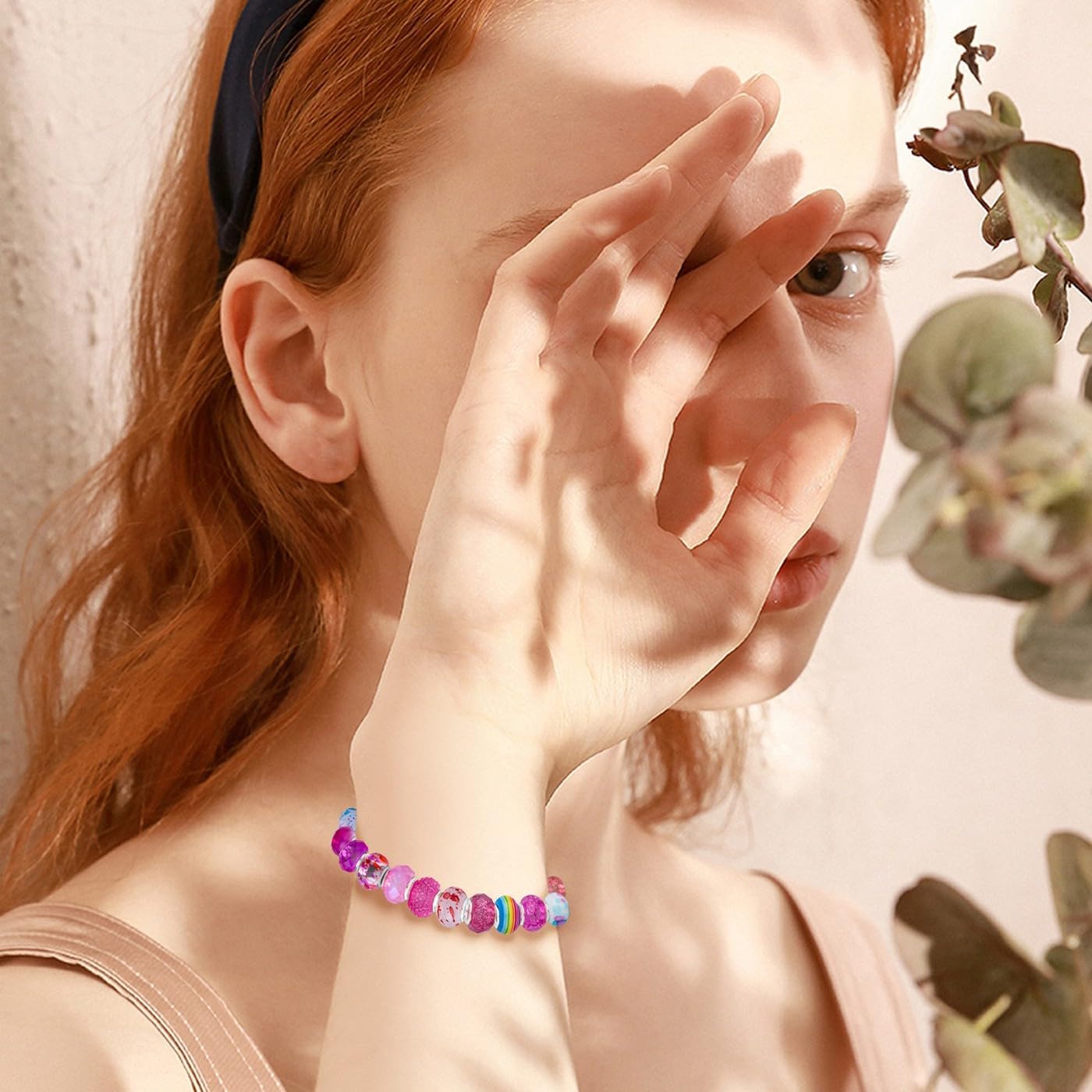 LAIDANLA Rose Mix Large Hole Beads，100pcs 15mm European Large Hole Beads Bulk for Bracelet Pens Jewelry Making Spacer Charms Craft Beads Decoration