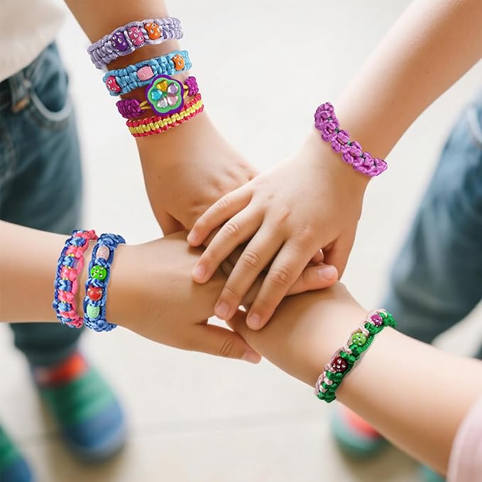 DDAI Bling Bracelet Kit for Girls Age 7-12 – Sparkly Friendship Craft Set with Gems, Threads & Stickers – Birthday Gift for 8 9 10 11 Year Old Girls & Holiday Surprise