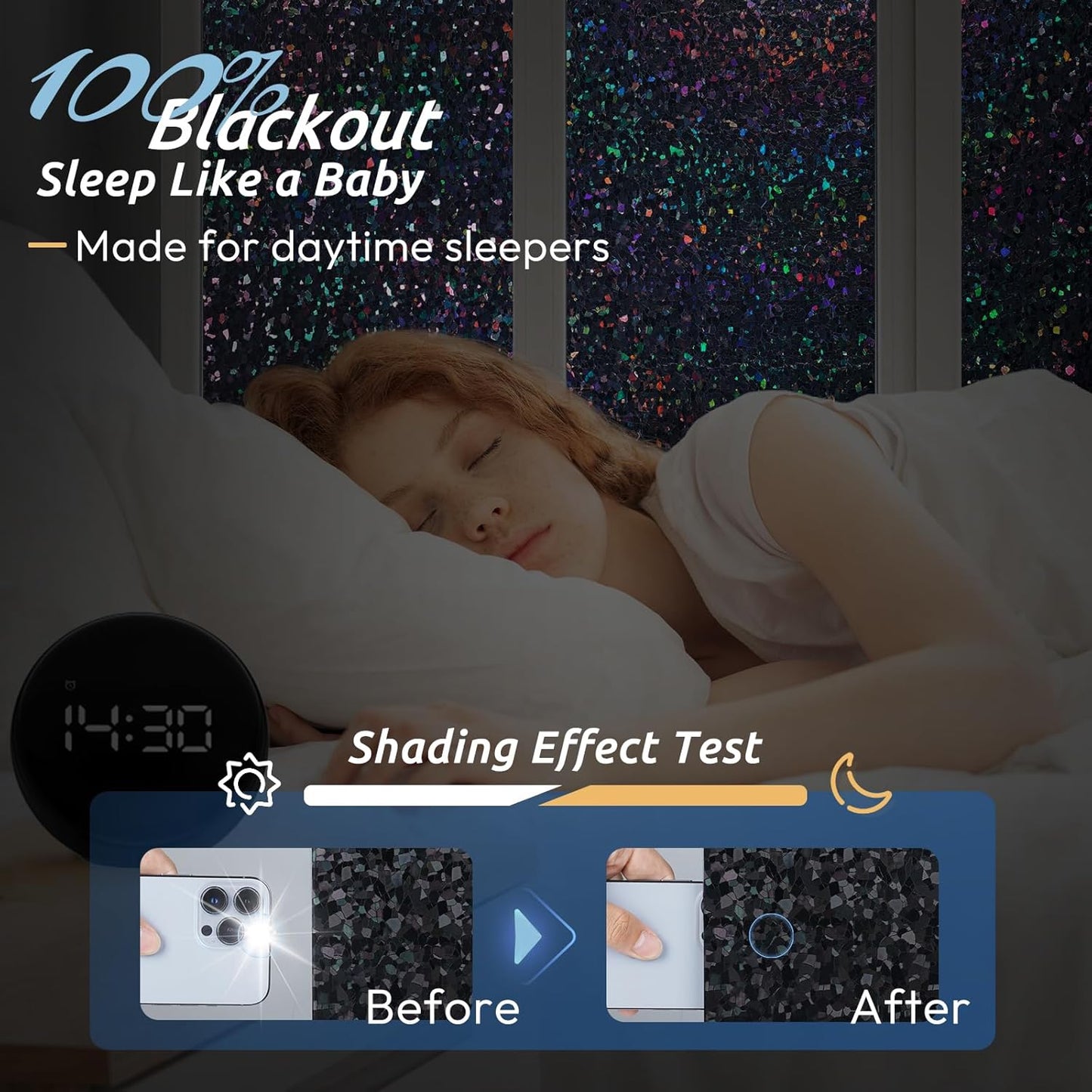 rabbitgoo Blackout Rainbow Window Privacy Film Decorative Stained Glass Diamond Pattern Window Sticker with Iridescent Tint Non-Adhesive Static Cling for Home Office Bathroom, 17.5 x 157.4 inch, Black