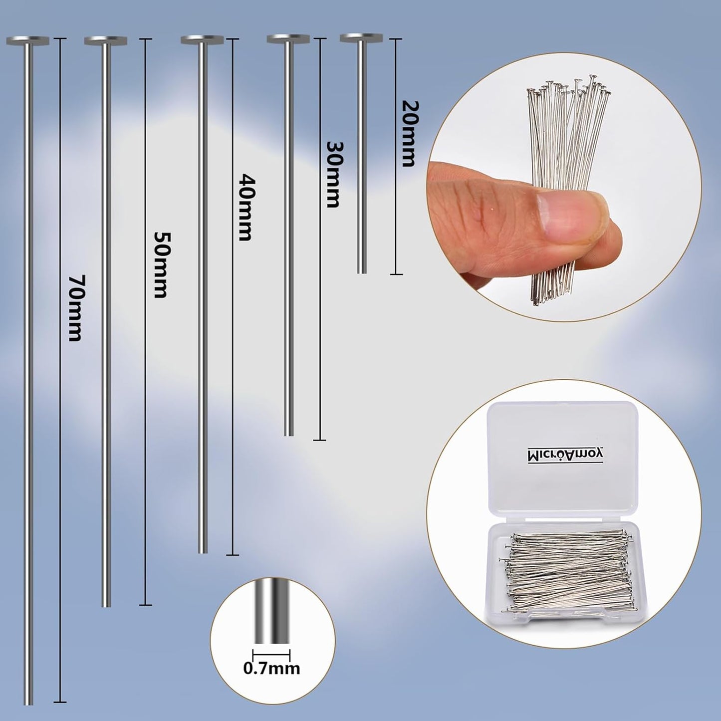 100pcs Silver Filled Flat Head Pins Non Tarnish Craft Earring Bracelet Jewelry Making Accessories Supplies (50mm (1.96in), Silver-Flat Head Pin)