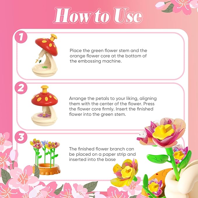 DIY Flower Bouquet Craft Kits - DIY Flower Making Kit for Kids, Fabric Bouquet Maker with 72 Petals, 24 Stems, Leaves & Stamens, Vase - Arts & Crafts Gift for Girls & Boys Ages 3+