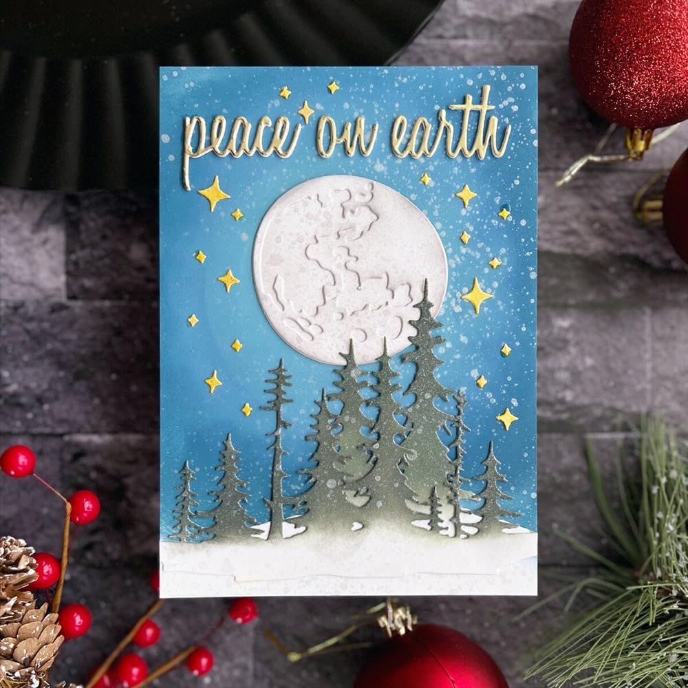 Lapoo Flowers Metal Cutting Die for Scrapbooking - Durable, Cut Stencils for DIY Scrapbook Photo Album Decorative Paper Card, Card Making Supplies (Two Layers of Trees and Stars 6.1 x 4.8 in)