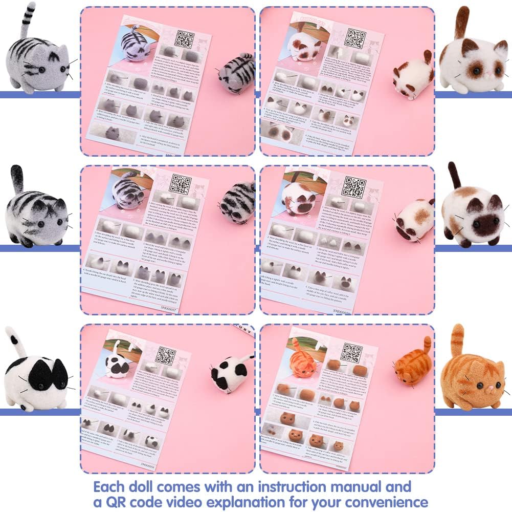 UOOU Needle Felting Beginners Kit with Box,Needles Felting Supplies with 24Pcs Felting Needles,Felting Pad,Wool Roving,DIY Needle Felting Cat Dolls