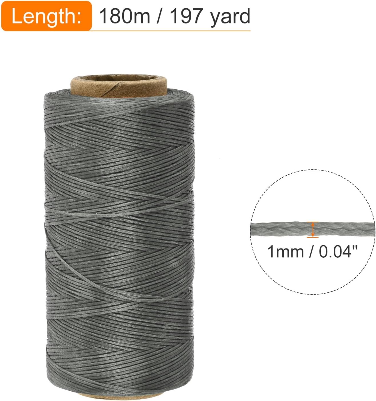 MECCANIXITY Waxed Thread,197 Yard 1mm 210D Flat Wax Thread Polyester Waxed String for Leather Sewing Hand Weaving Book Binding Home Decoration,Light Gray