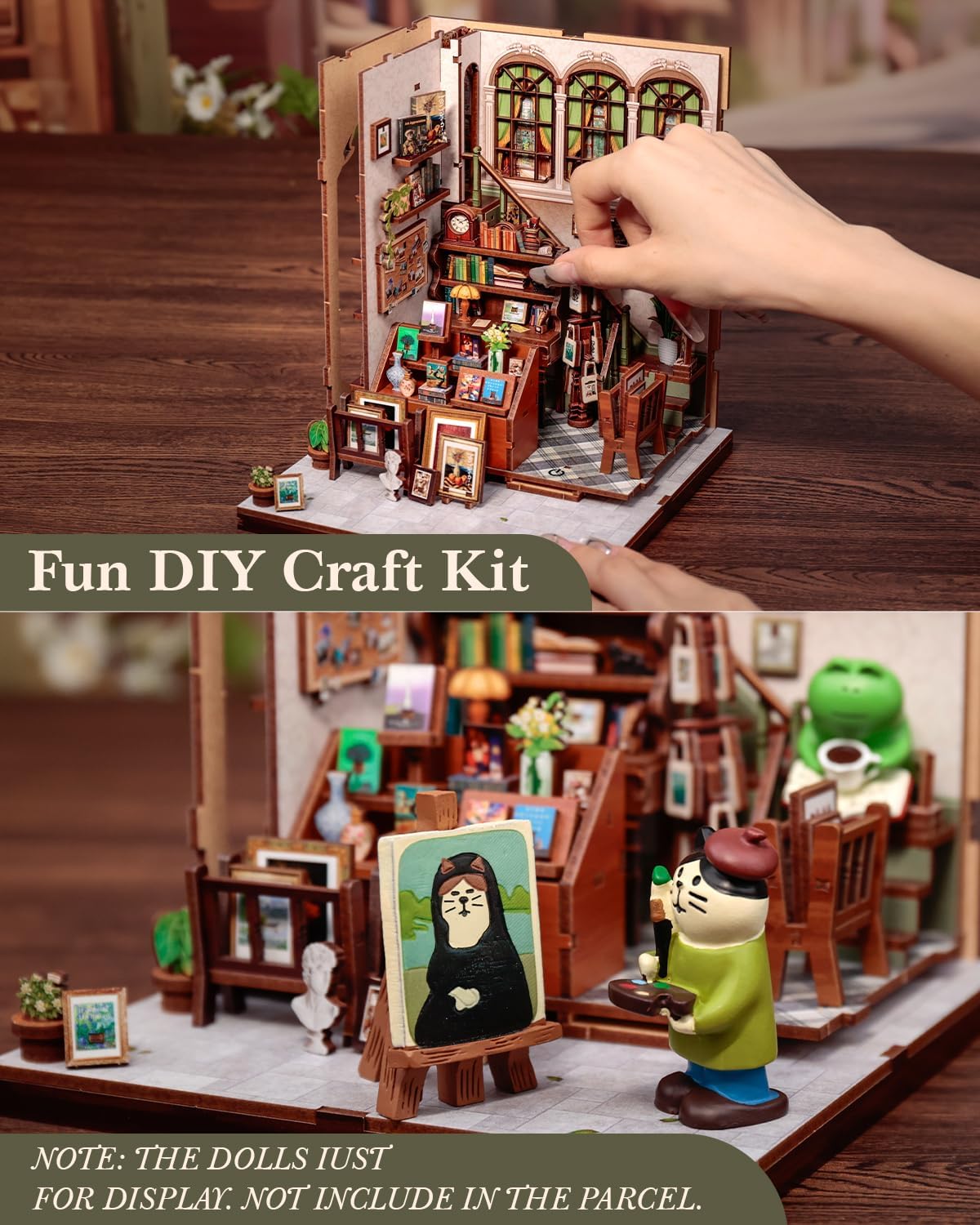 CUTEBEE Book Nook Kit - DIY Miniature House Dollhouse Kit for Adults, Booknook Library Bookstore Tiny House Bookshelf Decor 3D Wooden Puzzle, Gifts for Family and Friends (Gallery Bookstore)