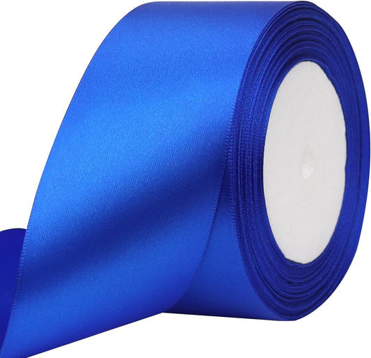 Blue Solid Satin Ribbon 2 Inch 25 Yards Solid Polyester Fabric Ribbon for Gift Wrapping Wedding Christmas Baby Shower Birthday Party Decoration Handmade Immortal Flower Craft