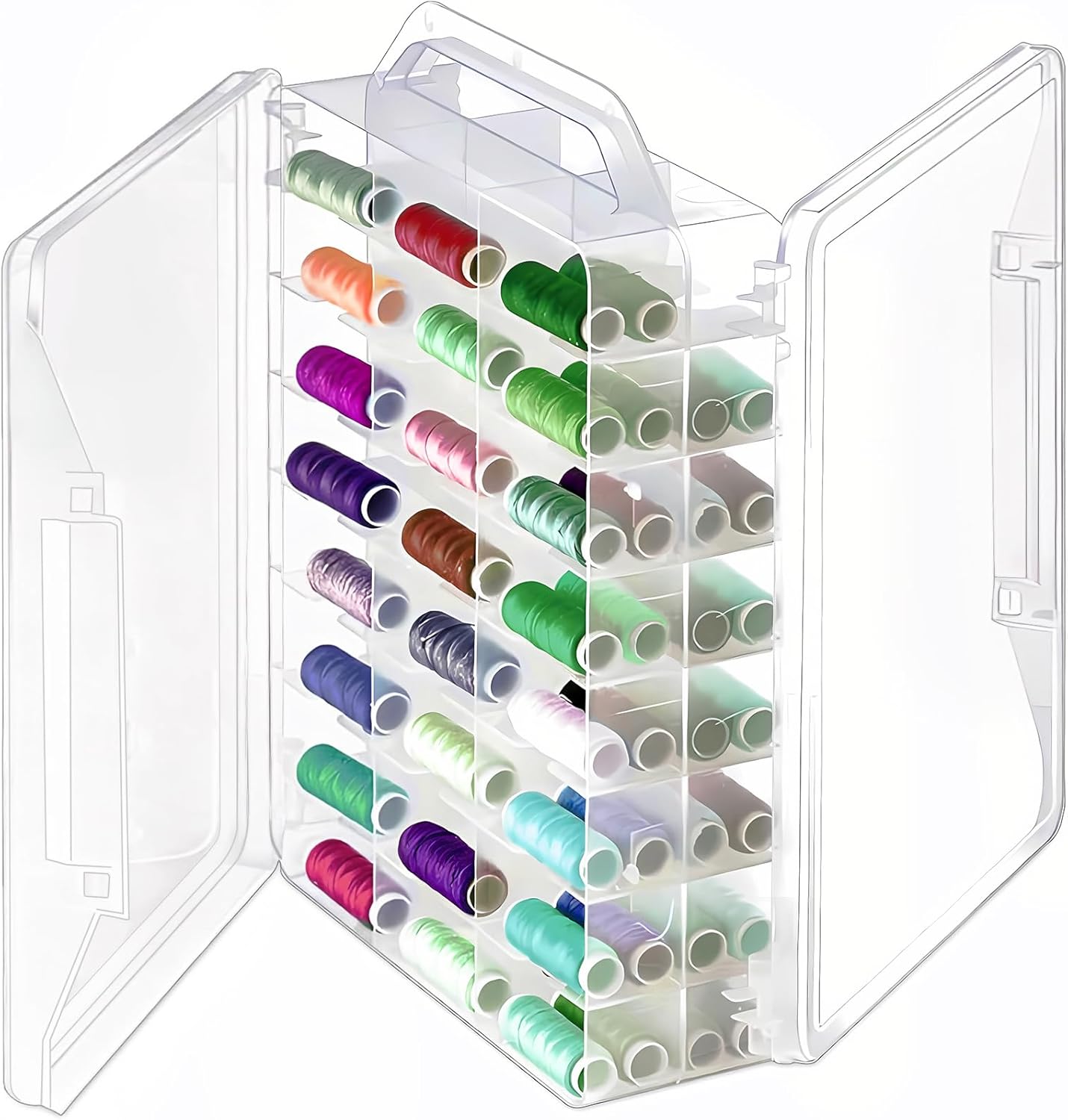 DUOFIRE 46 Grids Sewing Box, Double Sided Thread Organizer, Portable Clear Embroidery Floss Organizer, Plastic Organizer Box for Embroidery and Sewing Threads, Embroidery Floss, Crafts, Small Toys