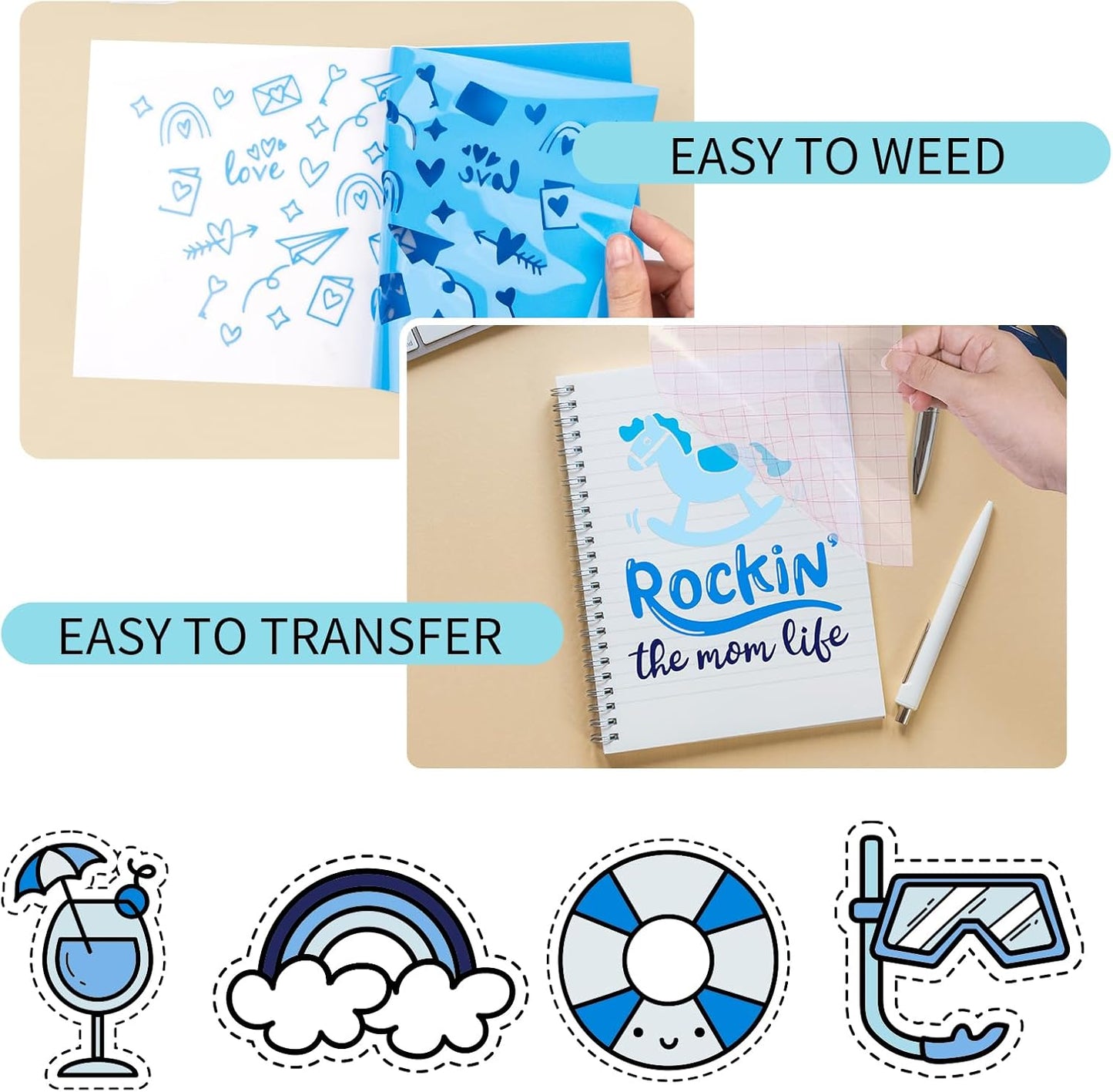 GIRAFVINYL Blue Vinyl, Navy Light Blue Permanent Vinyl - 12”x12” 7 Pack Viyln heets for Decal, Signs, Tumblers, Easy to Cut & Water-Proof