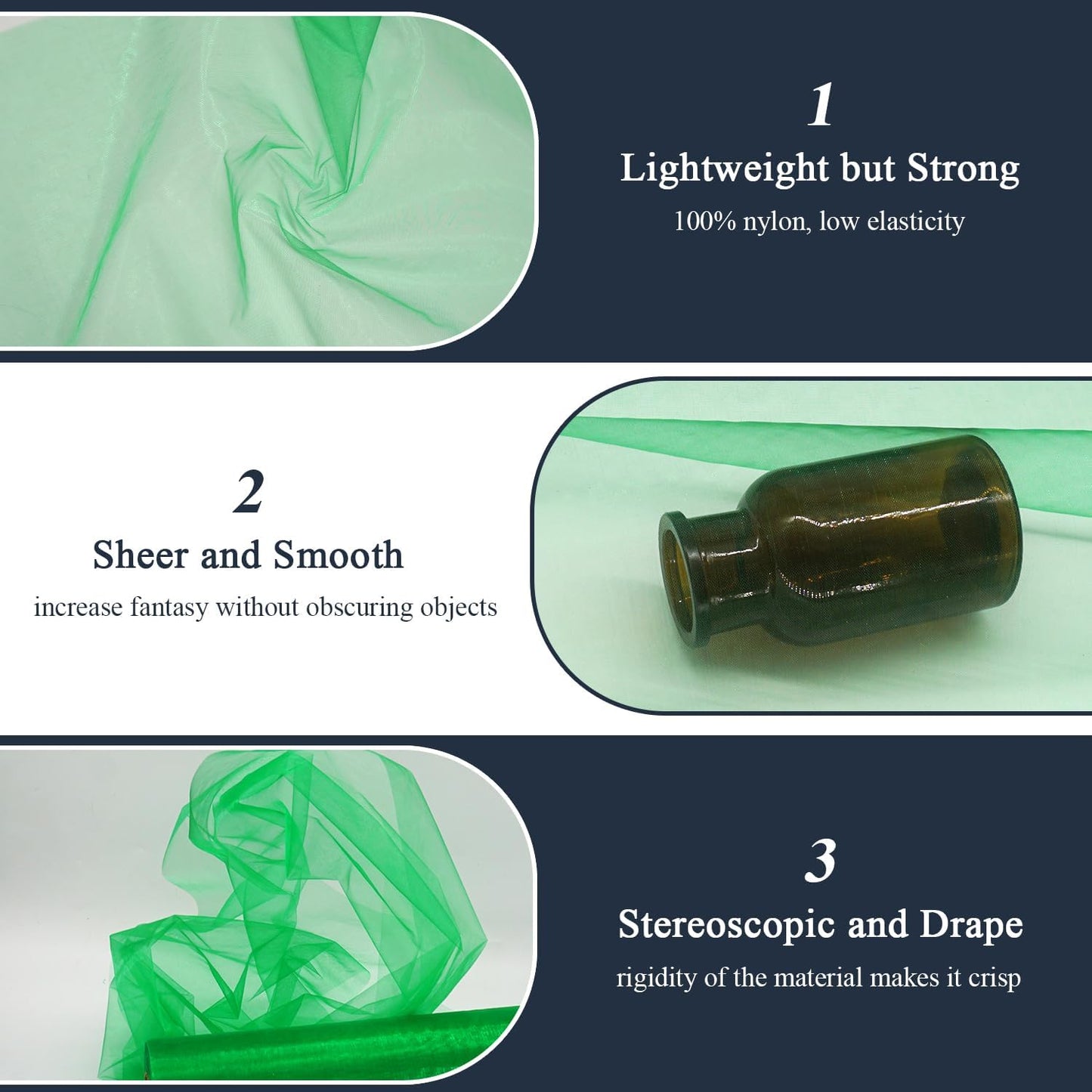 Green Organza Tulle Fabric Rolls, Crystal Organza 12" by 50 Yards (150 ft) Sheer Nylon Silky Shiny Netting Spool Bolt for DIY Craft Table Runner Wedding Baby Shower Party Decor (Emerald Green)