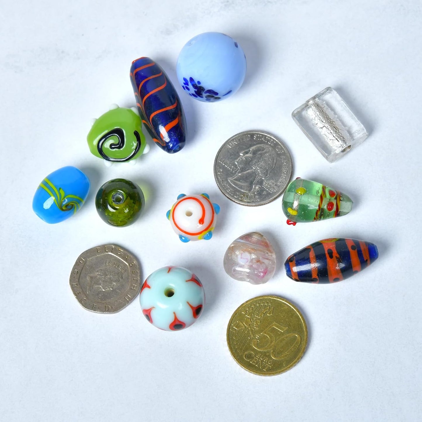 1/2 LB Bag of Assorted Glass Beads for Jewelry Making, Lampwork Murano Bead Mix for Bracelets and Necklaces, Crafting Beads Supplies Kit, Large & Small Beads