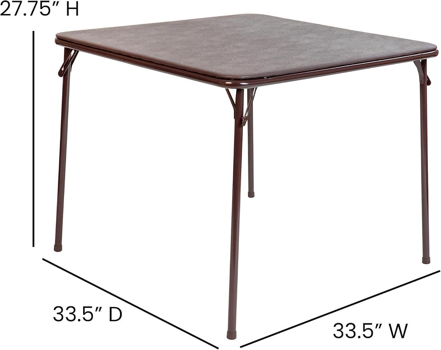 EMMA + OLIVER 33.5" Square Multipurpose Folding Card Table for 4 Players, Portable Square Folding Table with Padded Vinyl Top, Brown