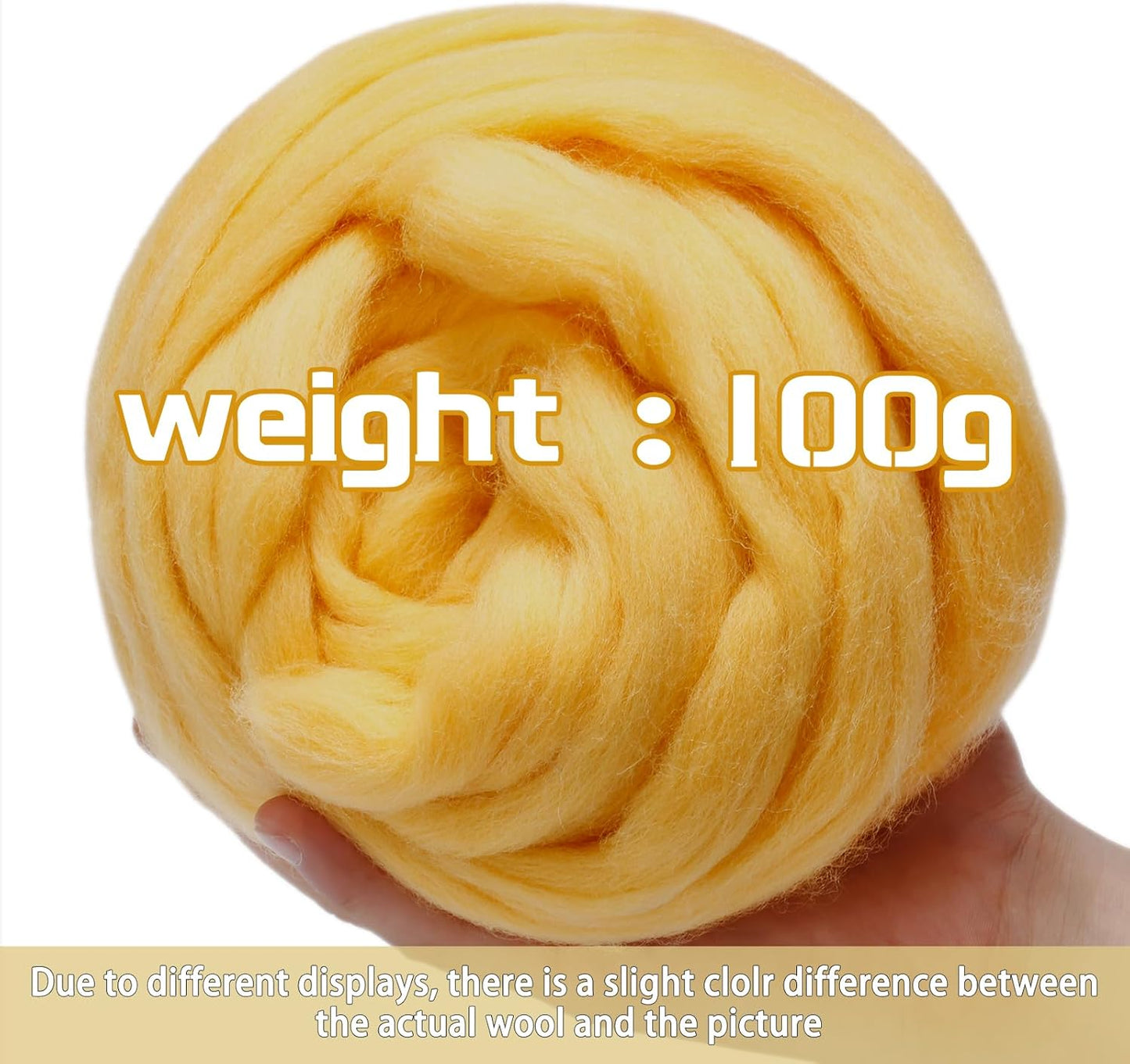 3.53oz Wool Roving Yarn, Wool Felting Supplies, Pure Wool, Chunky Yarn, Spinning Wool Roving for Needle Felting Wet Felting DIY Hand Spinning (Yellow)