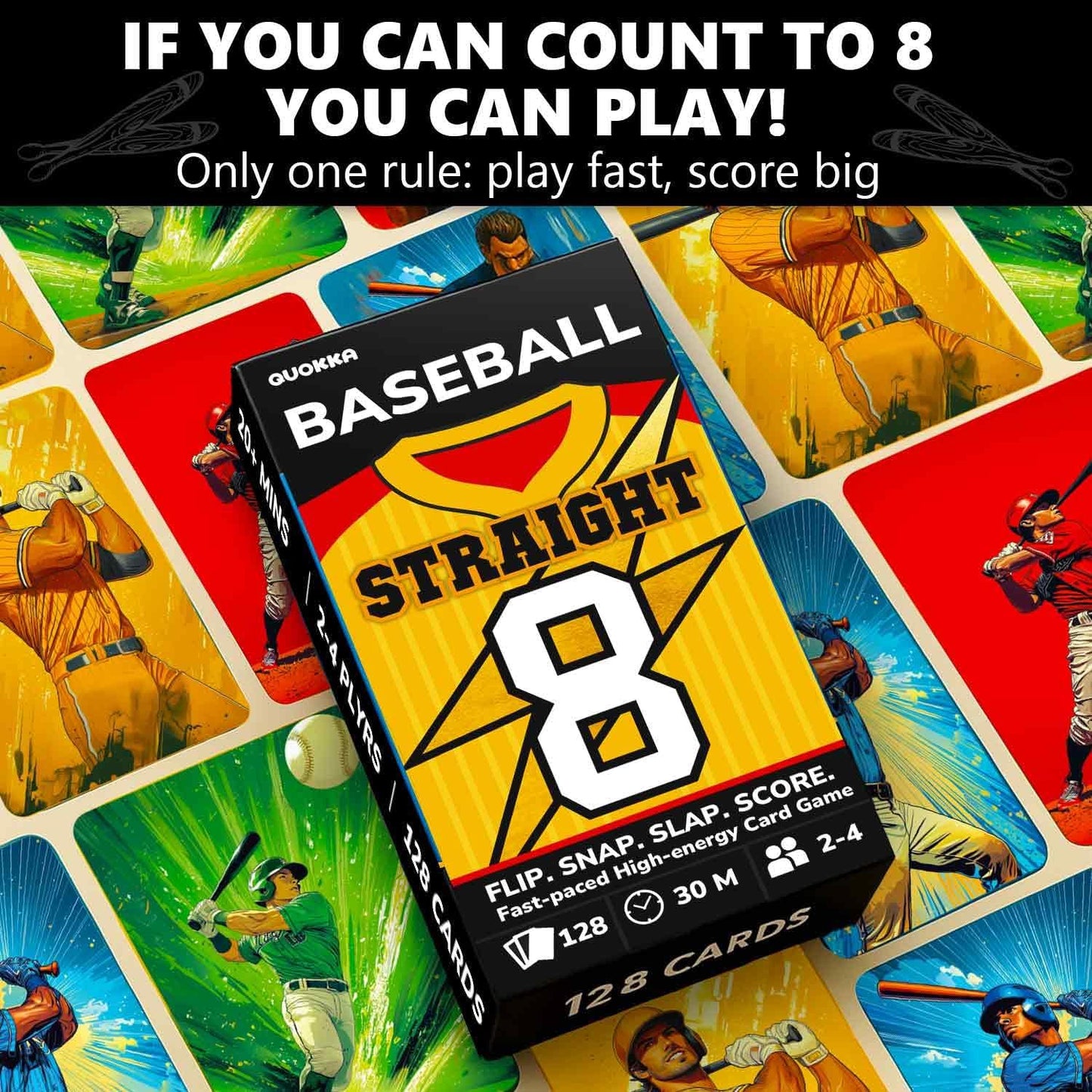 QUOKKA Baseball Fast-Paced Card Game for Kids & Adults – 128 Cards & Easy Rules – Quick & Fun Matching Game – 2-4 Players – Ages 8+ – Perfect for Family Games Night, Travel and Parties