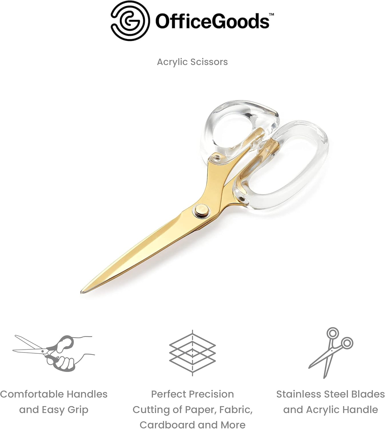 OfficeGoods 9” Stainless Steel Acrylic Scissors for Office and Home - Aesthetic and Sharp All Purpose Scissors, Perfect for Sewing, Arts and Crafts - Gold