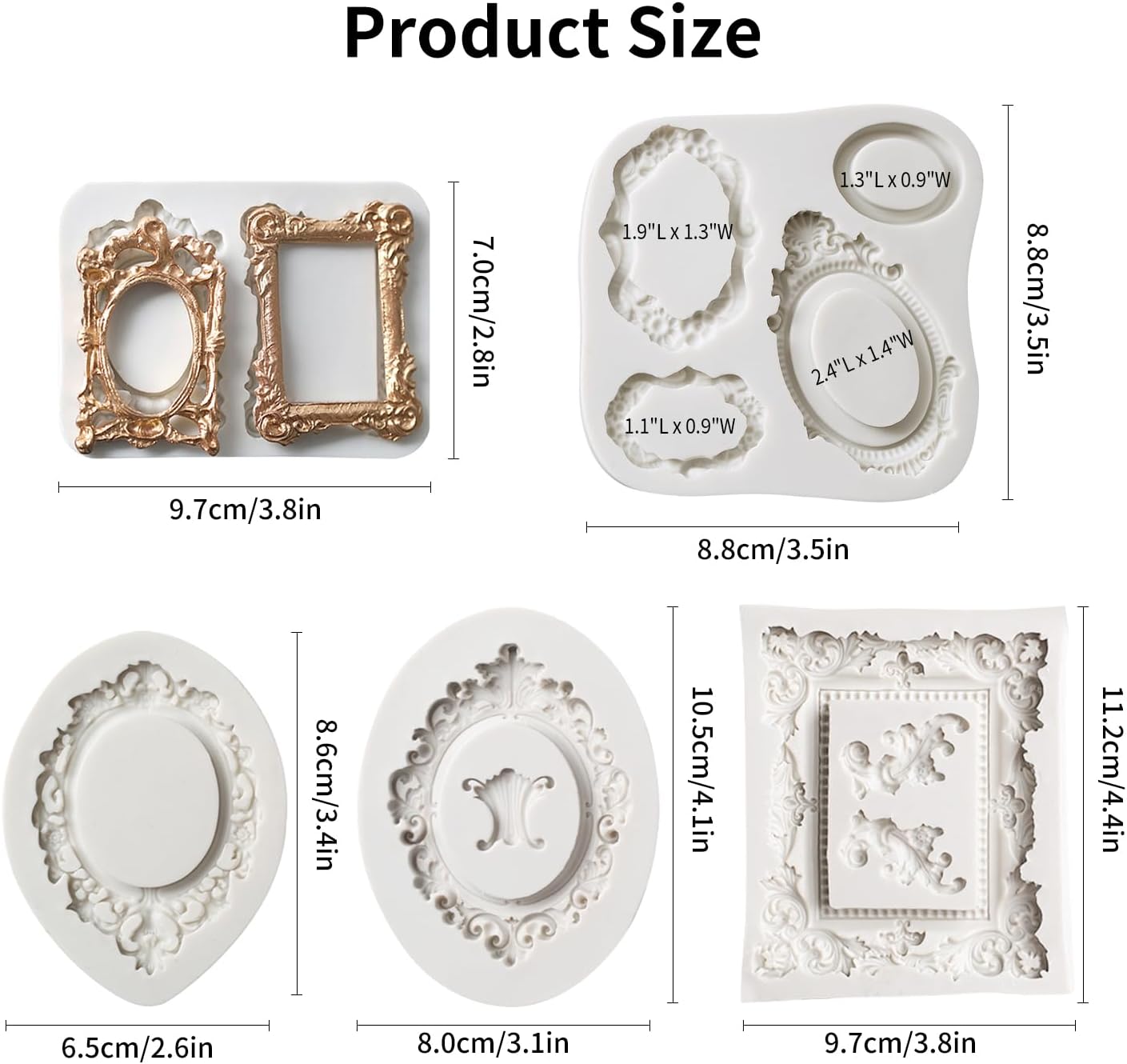 Growtail Photo Frame Silicone Fondant Molds,Picture Frames Chocolate Mold for Crafts,Sugarcraft Cupcake Topper,Polymer Clay Set of 5