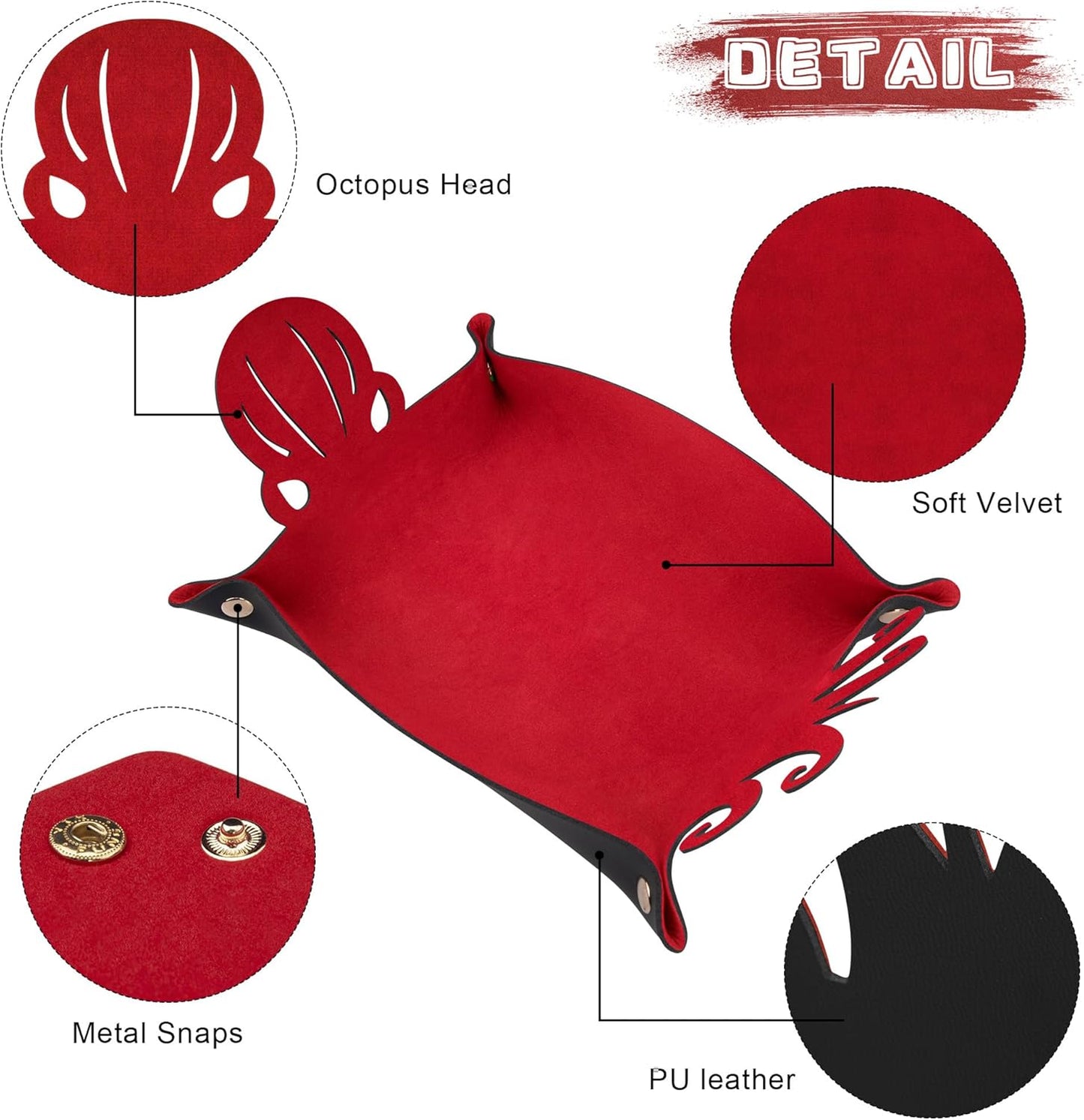 SIQUK 2 Pieces Octopus Dice Rolling Tray PU Leather Dice Mat Folding Scroll Dices Holder Trays for D&D RPG Games (Blue, Red)