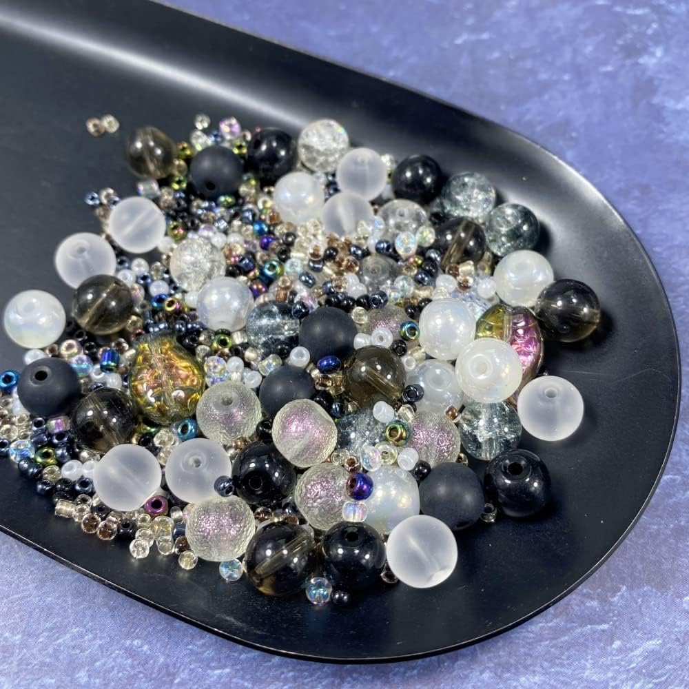 Assorted Glass Resin Beads Multi Size Colors Smooth Cracked Gravel Millet Spacer Beads for Bracelets Necklace Earring DIY Jewelry Making Craft(Moon Shadow White Series)