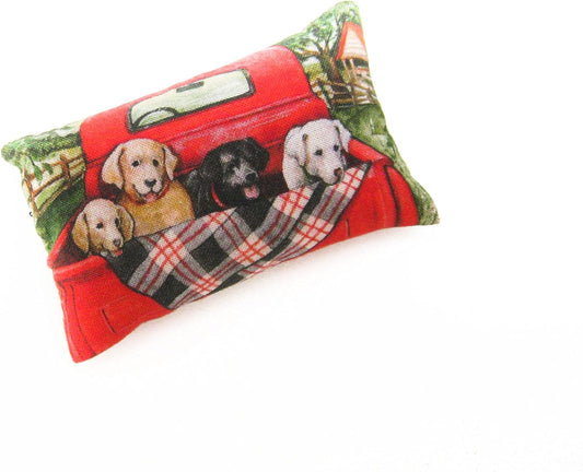 Emery Pincushion for Sewing - Filled with Abrasive Emery Sand - Handmade in USA (2"x3", Labrador Retrievers in Red Truck)