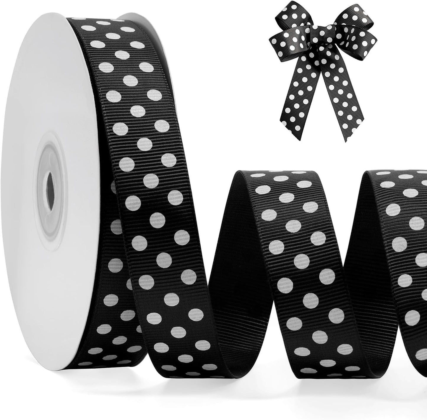 Polka Dot Grosgrain Ribbon 3/4 Inch, 25 Yards Spool Black and White Dot Craft Ribbon for Christmas Gift Wrapping DIY Crafts Hair Bows Wedding Party Decor Sewing and Home Decoration