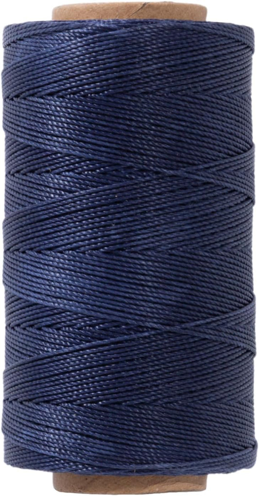 Heavy Duty Round Waxed Thread 0.8mm, 218 Yards, Dark Blue, Bonded Thick Polyester Wax Coated Cord for Leather Sewing, Upholstery, Whipping Twine, Basket Weaving and Macrame Making