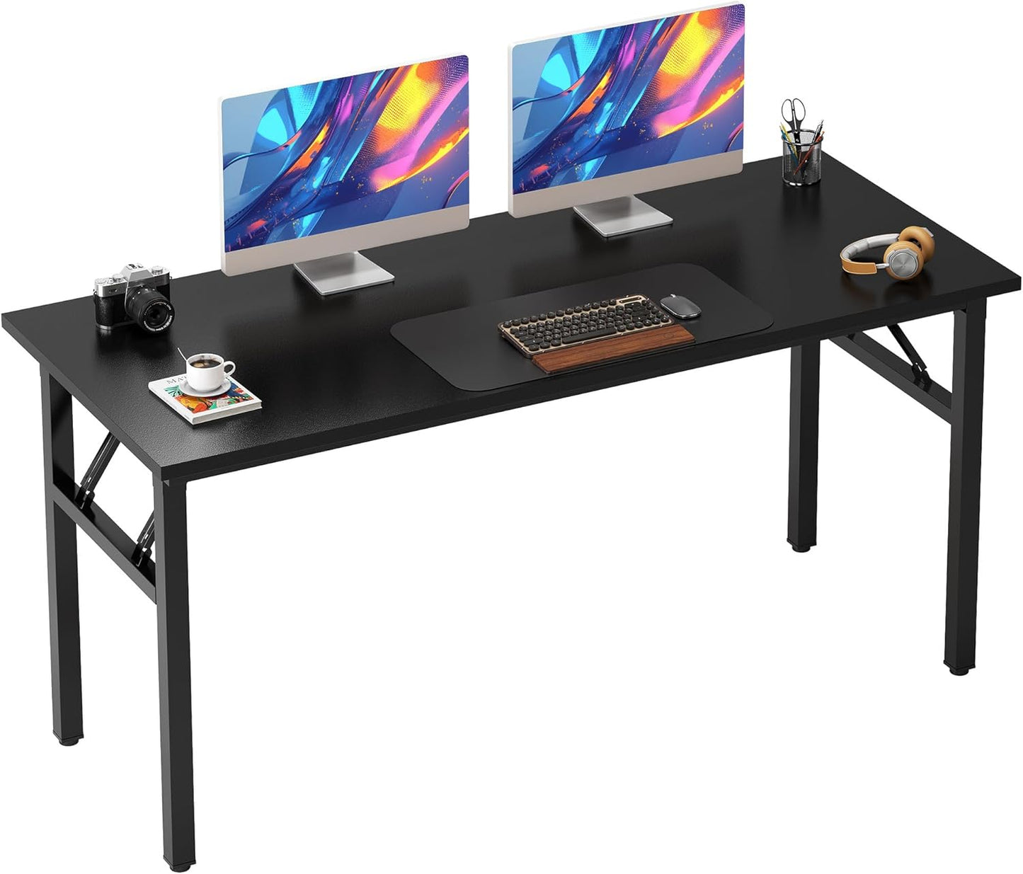 Need Folding Desk, 54 inch Large Computer Desk for Home Office, No Install Needed Study Student Writing Table Desk Workstation, Black