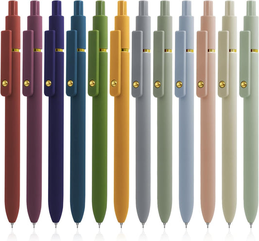 Gel Pens, 12 Pcs Black Ink Pens for Women, 0.5mm Fine Point Smooth Writing Pens, High-End Series Retractable Pens for Journaling Note Taking (12 Pcs Gold Morandi and Vintage)