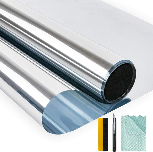 Niviy One Way Window Film Daytime Privacy with Installation Tools Reflective Window Tint for Home Self Adhesive UV Sun Blocking Heat Control Glass Door Films 17.5 x 78.7 inches Silver, 2Pcs