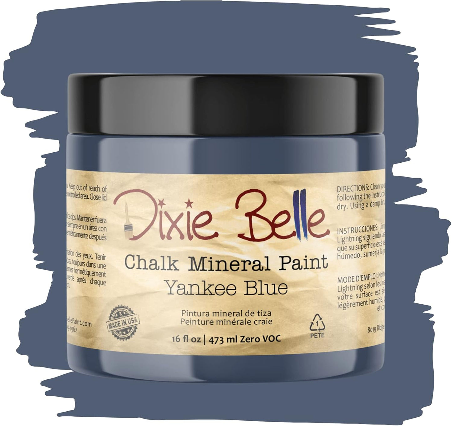 Dixie Belle Paint Company Chalk Finish Furniture Paint - Yankee Blue (16oz) - Matte Cool Navy Chic Chalk Mineral DIY Furniture Paint