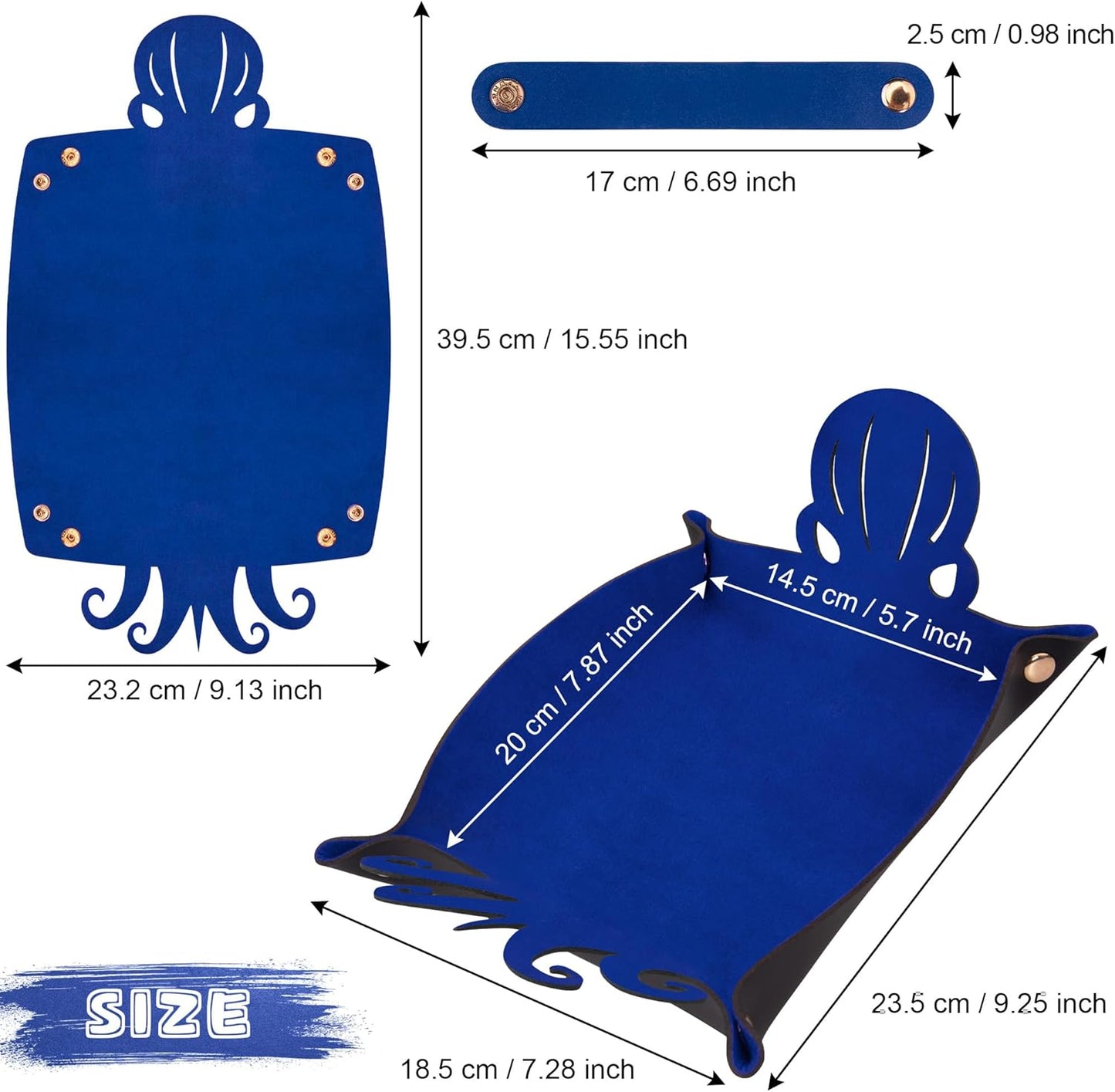 SIQUK 2 Pieces Octopus Dice Rolling Tray PU Leather Dice Mat Folding Scroll Dices Holder Trays for D&D RPG Games (Blue, Red)