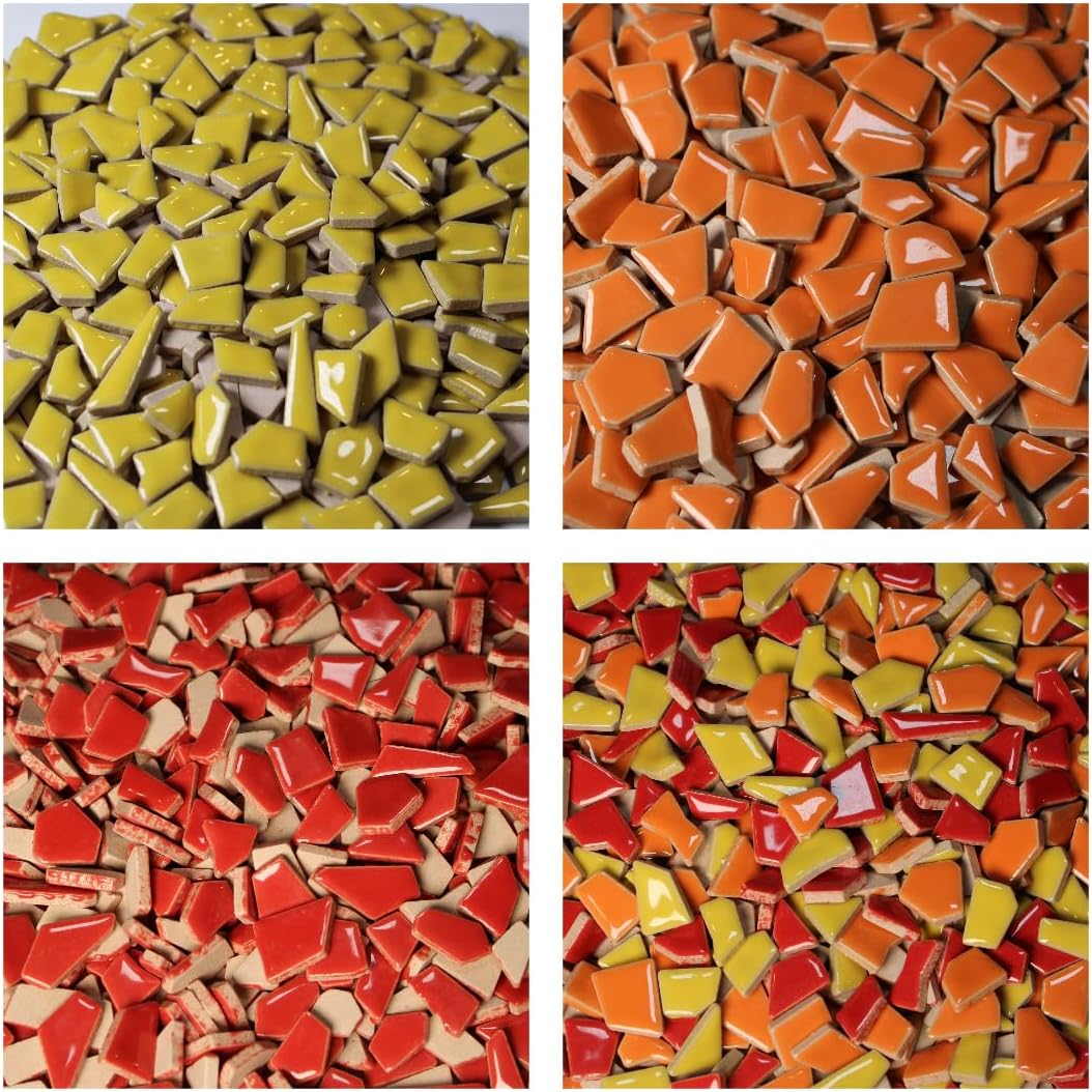Ceramic Mosaic Tiles for Crafts & Art Projects 200 Grams Vibrant Colors Pieces Fit Together Like a Puzzle Endless Creative Ideas for Mosaic Art DIY Hobbies Small Sizes (Red Orange Yellow)