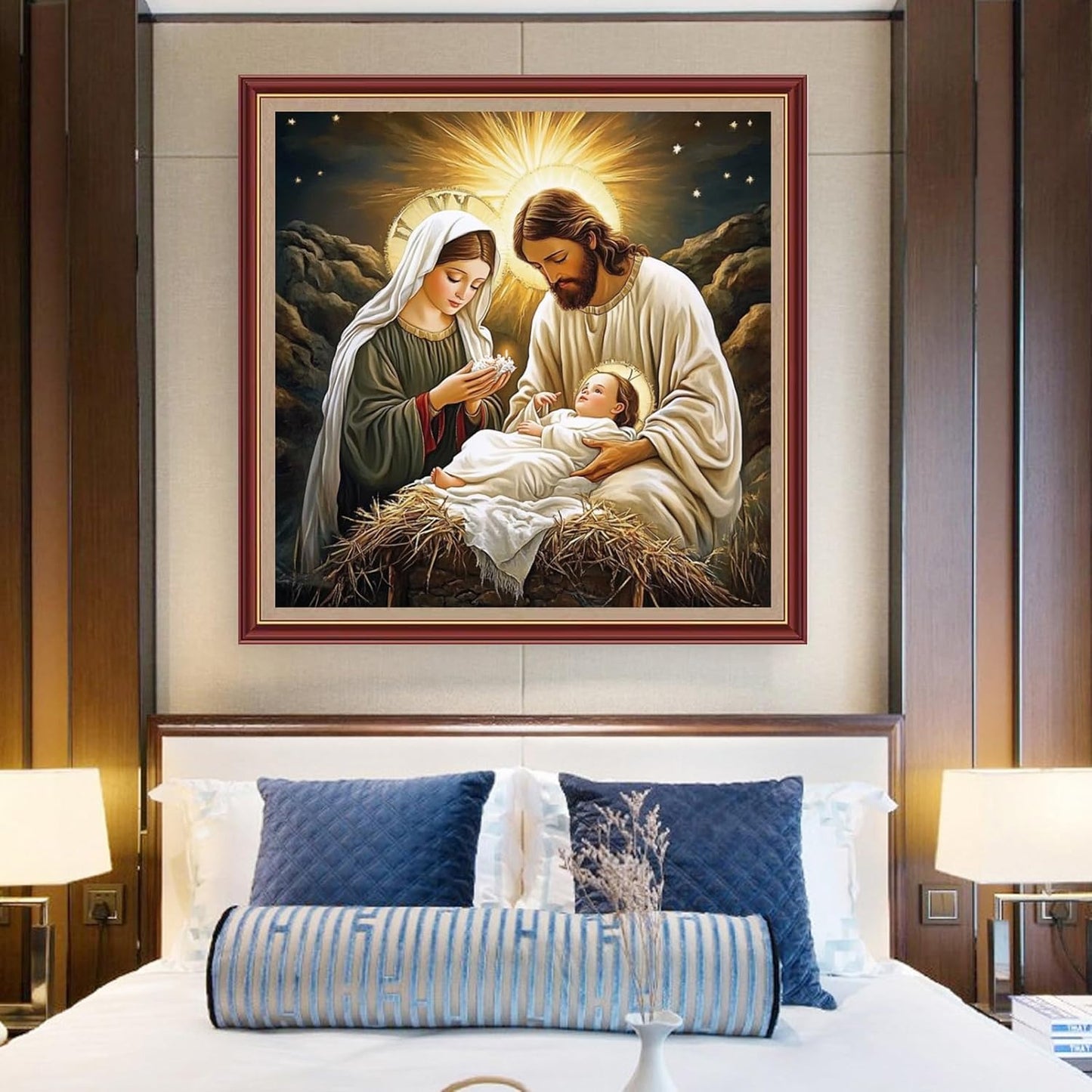 DMCXART Counted Cross Stitch Kits for Adults Needlepoint Kits Unprinted Cross Stitching Embroidery Kit 11CT Cross Stitch Supplies-The Great Jesus was Born 18x18 inch