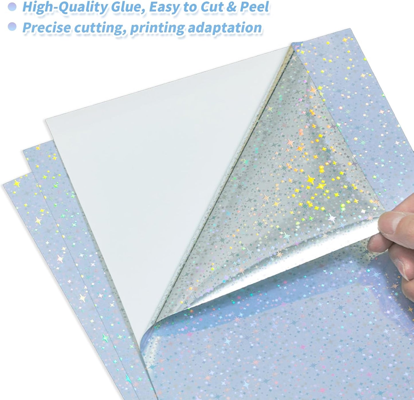 20 Sheets Printable Holographic Sticker Paper,11 x 8.5 Inches Printable Waterproof Paper Rainbow Vinyl Sticker Paper for Inkjet or Laser Printer（Laser starry sky）