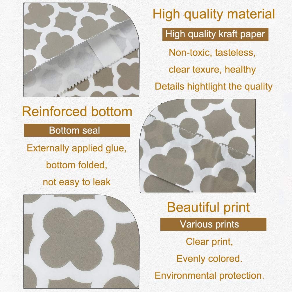 KEYYOOMY 200 Pcs Grey Candy Buffet Bags - Small Polka Dot Paper Treat Bags for Wedding & Birthday Party (5 x 7 inch)